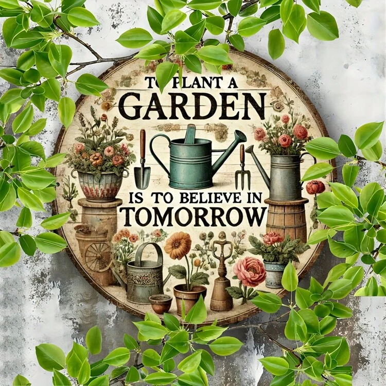 Planting A Garden Is Like Sowing Hope For The Future - Decorative Sign Made Of Metal Sign, Size 20x20cm (8x8 Inches) - Multicolor - View 3