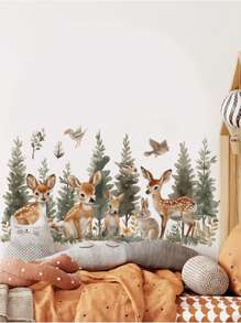 mama look 1 件卡通可爱鹿群森林墙贴花，装饰性自粘壁画，适用于客厅、门厅、卧室，可移除 PVC 墙贴礼物生日毕业贴纸个性化贴纸 - 棕色 - 查看 3