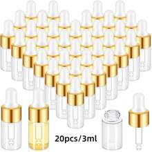 20 piezas Botellas cuentagotas de cristal mini doradas -0,034/0,067/0,1/0,17oz Envase de muestra con tapa para aceites esenciales, perfumes y cosméticos - Perfecto para llevar alrededor Botella cuentagotas de cristal mini, Botella vacía de muestra de aceite esencial con tapa dorada, Pequeño tanque de almacenamiento con gotero de perfume, cosméticos y líquidos de aromaterapia de laboratorio - oro+transparente - Ver 10