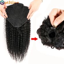 BINF Ponytail Human Hair Kinky Curly Ponytail Remy Piece For African American Ponytail Extension Afro Kinky Curly Ponytail For Women - Natural Black - 查看 2