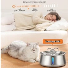 Fuente de agua para gatos de acero inoxidable: Capacidad grande de 135 Oz/4L con ventana de agua, fuente de agua para mascotas apta para gatos y perros, múltiples tazones de bebida, bomba ultra silenciosa, fuente de agua automática para perros. El producto no incluye enchufe.