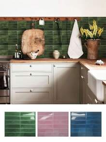 1/10 pezzi Carta da parati adesiva con motivo a marmo verde 3D, piastrelle ceramiche finte autoadesive, ottima per paraschizzi in cucina/bagno, impermeabile, per decorare pareti di casa