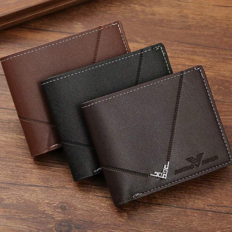 Portofel bărbătesc 1 buc, portofel scurt bifold negru/cafea/maro, design simplu și la modă, sloturi multiple pentru carduri, capacitate mare, potrivit pentru adolescenți, vară casual, activități în aer liber, sport, călătorii, absolvire, cadouri de ziua de naștere formale/de afaceri formale idei de Ziua Îndrăgostiților - A - Vizualizare 1