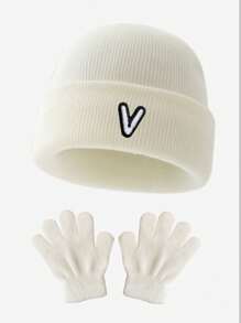 2pcs Children's Knitted Hat Set Of 26 Letters, Soft Warm Windproof Gloves,Suitable For Male And Female Babies Autumn And Winter Daily Collocation - White - View 15