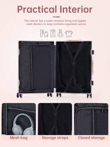 2 pezzi set di zaini da viaggio alla moda, valigia trolley con ruote in ABS+PC con portabicchiere, bagaglio a mano da viaggio, set di valigie da viaggio - Rosa - Visualizzare 3