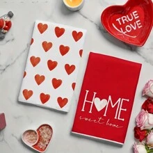 Torchon de cuisine de 16x24 pouces avec motif en forme de cœur - super doux, absorbant - torchons en tissu lavables en machine avec design de cœur de Saint-Valentin pour la décoration de la maison, les cadeaux de fête, la décoration de mariage (rouge, rose, noir)