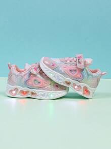 时尚 LED 发光皮革透气运动鞋，适合男孩和女孩 - 休闲、减震、防滑户外跑步和步行鞋，四季皆宜 - 粉色 - 查看 5