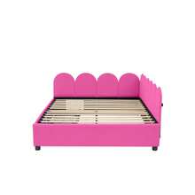 Sofá cama tapizado de tamaño completo con 2 cajones, cabecero de tela suave, sin necesidad de somier, color rojo rosa