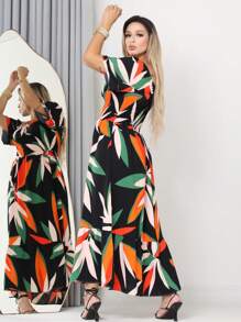WOMEN'S LONG MIDI DRESS WITH PUFFED SLEEVES AND RUFFLES, OFF-THE-SHOULDER, TRES MARIAS - Orange - View 2