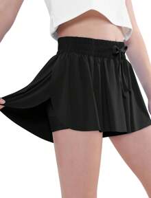 EXARUS Girls Butterfly Shorts Flowy Dance Athletic 2 In 1 Cheer Skorts Flutter Skirt Running Preppy Clothes Kids 6-14Y - 設定2 - 查看 3