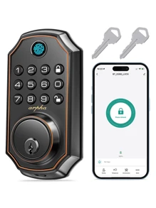 Fingerprint Keyless Entry Door Lock With App Control, Smart Door Lock For Front Door, Electronic Keypad Deadbolt Lock With 2 Keys, Auto Lock, One Time Code, IP54 Waterproof, Easy Installation