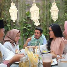 1 套（2 件）开斋节派对厨房餐桌装饰木制挂牌开斋节月亮和星星装饰装饰品 - 杏色 - 查看 4