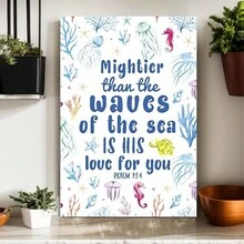 Religious Bible Verse Canvas Wall Art For Kids,Mightier Than The Waves Canvas Painting Wall Decor For Kids,Christian Religious Canvas Wall Art For Kids