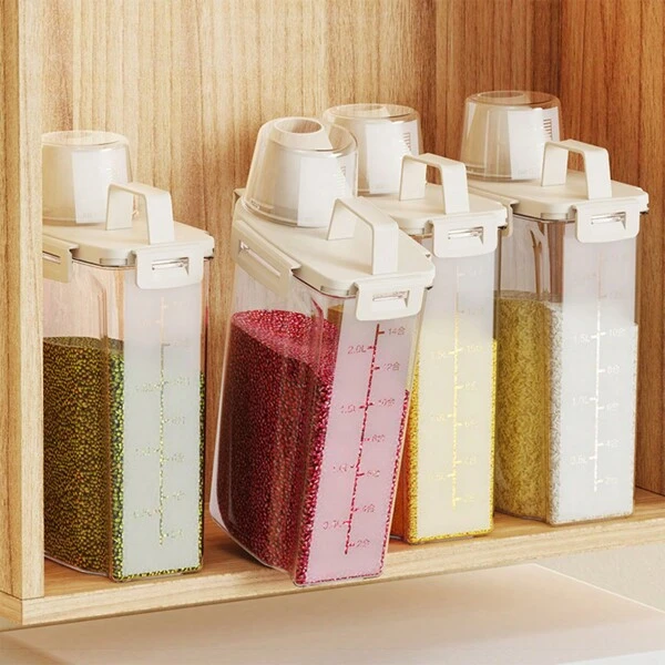 1 个带盖密封食品储存容器 - 防虫防潮，可重复使用的塑料厨房收纳盒，用于存放大米、谷物、坚果、面粉 - 带盖矩形食品储存容器大米储存容器