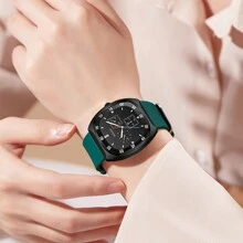 1件女士时尚商务石英防水手表，镶钻表盘，硅胶表带 - 綠色 - 查看 5