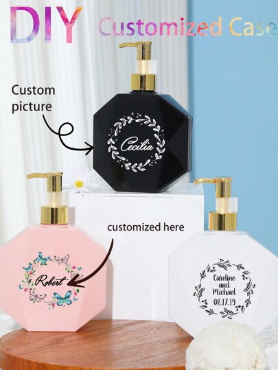 1pc Customized Refillable Bottle, Customized Design, Text, Name, For Lotion, Body Cream, Sunscreen, Travel Dispenser Pump Bottle, Bridesmaid Gift, Birthday Gift, Grandma Gift, Anniversary Gift, Valentine's Day Gift, Mother's Day Gift, Best Friend Gift, Gift For Mom, Gift For Girlfriend, Gift For Her, Gift For Wife