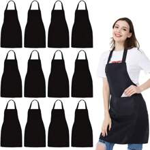 12 Pack Bib Apron,Unisex Black Commercial Apron With 2 Pockets,Unisex Black Plain Aprons With Long Ties,Kitchen Cooking Aprons For Women Men Chef,Painting BBQ Grilling Baking Restaurant,Machine Washable - Black - View 2