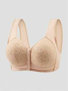 5 Peças Sutiãs de Lingerie Confortáveis com Estampa Floral e Acabamento Dourado, Fechamento Frontal, para Mulheres