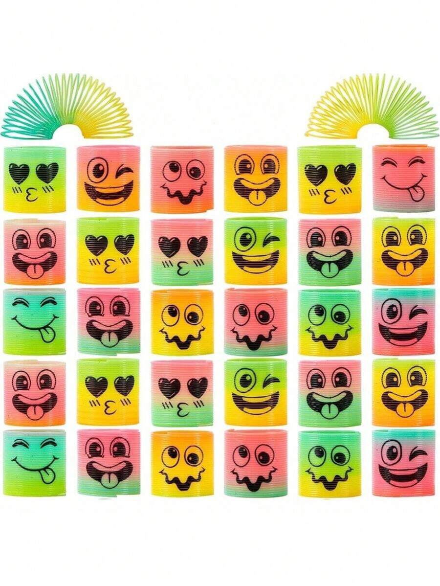 6/12/24/36/48 件春季彩虹派对礼品，迷你塑料弹簧玩具，坐立不安压力弹簧迷你弹簧散装玩具，适合嘉年华奖品生日，礼品袋 - 表情 - 查看 1