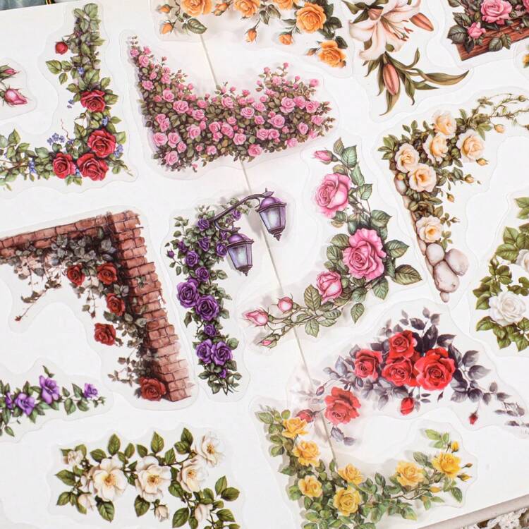30 张/包花卉角贴，适用于装饰相框、剪贴簿、相册和日记边框，自粘式，学校用品，返校 - 彩色 - 查看 1