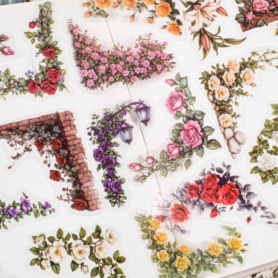 30pcs/Pack Floral Corner Stickers, Suitable For Decorating Frames, Scrapbooks, Photo Albums & Diary Borders, Self-Adhesive,School Supplies,Back To School - Multicolor - View 1