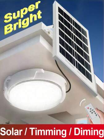 带遥控的太阳能灯室内家用智能太阳能吸顶灯，1000 流明户外太阳能棚灯带开关，适用于谷仓、门廊、露台、车棚、花园、鸡舍