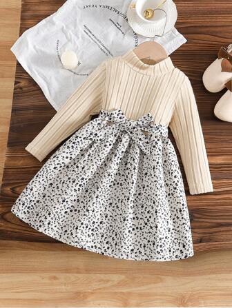 年轻女孩时尚休闲花卉印花连衣裙