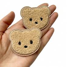 10pcs Brown/Beige Towel Embroidered Bear Head Cloth Patches, Garment Decoration Adhesive Sticker - Multicolor - View 4