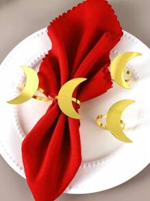 2/4/6pcs Big Moon Style Napkin Rings, Suitable For -Al-Fitr/-Al-Adha Table Decorative Napkin Holders, Party Linen Rings - Gold - View 2