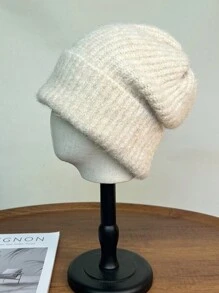 1[Knitted Hat]Winter Long Wool Hat, Large Loose Wool Hat, Knitted Hat, Women's Pullover Hat, Cold-Proof Earmuffs - Light Beige - View 8