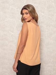 ALETHEIA - LIGHT AND COMFORTABLE TANK TOP IN VISCOSE FABRIC WITH DELICATE TUBE ON THE NECKLINE - WOMEN'S TOPS  TOPS - 珊瑚橙 - 查看 2