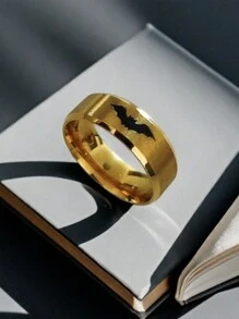 1 pieza Anillo de acero inoxidable con diseño de murciélago, estilo único europeo y americano para Halloween