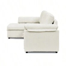 Corduroy Tufted Upholstered Sleeper Sectional Sofa L-Shaped Modular Convertible Sofa With Storage Chaise Pull Out Sleep Couch Bed And Reclining Backrest Perfect For Living Space Beige
