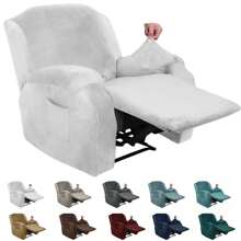 Oversized Recliner Chair Covers Velvet Plush 4 Piece Stretch Recliners Covers For Large Recliner Slipcovers Soft Washable Reclining Protector With Side Pocket - trắng - Xem 1