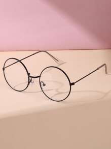 1 pieza/3 piezas Marcos de gafas de mujer con círculo metálico, lindo pompón y transparente, para decoración interior/exterior y sesión de fotos