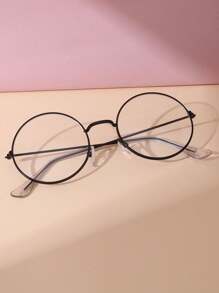 1 pieza/3 piezas Marcos de gafas de mujer con círculo metálico, lindo pompón y transparente, para decoración interior/exterior y sesión de fotos