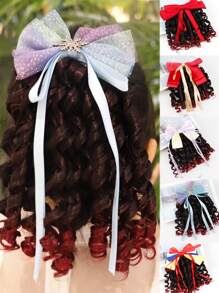 Princess Curly Ponytail Black Gradient Burgundy Wig Ponytail Clip In Ponytail Extensions Spring Curly Bow Ponytail Children's Hair Accessories - Multicolor - View 9