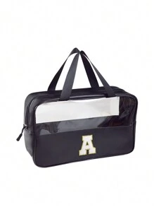 1个透明字母化妆包,时尚新款方形纯色化妆包,带刺绣字母,适合夏季旅行、度假、居家浴室装饰、节日化妆品收纳、浴室配件、返校季和情人节 - 黑色 - 查看 19