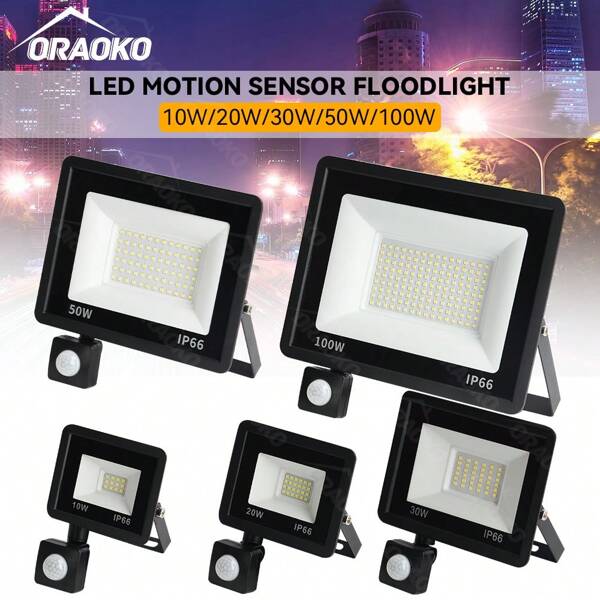 Faro a LED a induzione 220V da 10W, 20W, 30W, 50W, 100W, impermeabile per esterno, luce di  a rilevamento di movimento per cortile, corridoio, illuminazione da giardino per vialetti, giardino, patio