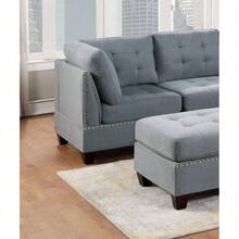 Living Room Furniture Tufted Corner Wedge Grey Linen Like Fabric 1pc Cushion Nail Heads Wedge Sofa Wooden Legs,Christmas,ChicFurnish8