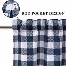 71 X 114cm Window Curtain Short Curtains Checkered Curtain Panel Kitchen Kitchen Curtains Country Style Curtains Small Half Window Curtains For Bathroom, Navy Blue - Navy Blue - View 6