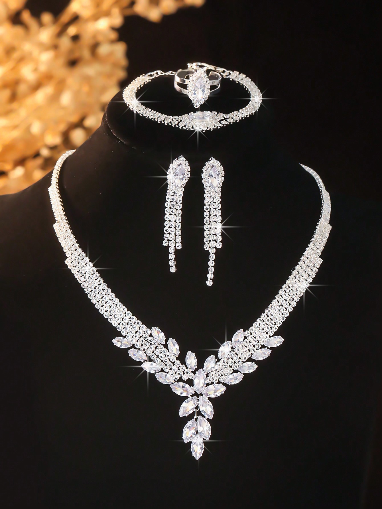 5 قطع / مجموعة قلادة زهرة مرصعة بزركونيا دقيقة، أق...