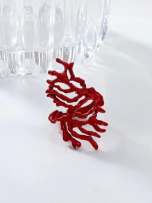 1pc Fashionable Asymmetrical Red Coral Ring - Red - View 2