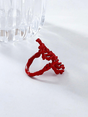 1pc Fashionable Asymmetrical Red Coral Ring