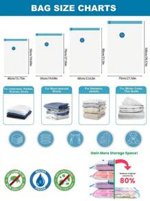6 pièces Sacs de compression sous vide transparents avec pompe à main, organisateurs de voyage en plastique portatifs économisant de l'espace, sacs de rangement de vêtements hermétiques de grande capacité pour la maison, sacs de compression de bagages étanches, anti-mites anti-moisissure
