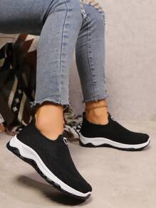 Women's Lightweight Knit Athletic Sneakers, Low Top Running And Tennis Shoes, Breathable Fitness Shoes, Outdoor Walking Shoes Suitable For Vacation Wear