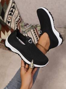 Women's Lightweight Knit Athletic Sneakers, Low Top Running And Tennis Shoes, Breathable Fitness Shoes, Outdoor Walking Shoes Suitable For Vacation Wear
