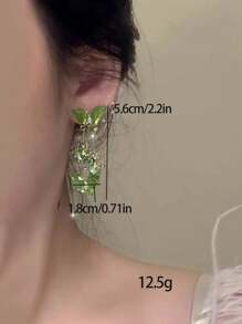 Bộ 2 chiếc/Bộ hoa tai hình bướm tua rua đá quý giả ngày lễ tình nhân dành cho nữ, phụ kiện dự tiệc, đeo hàng ngày - màu xanh lá - Xem 5