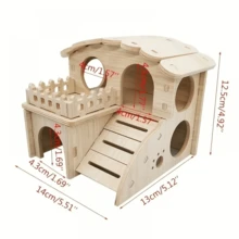 1 buah Kandang Hamster Kayu dengan Ayunan dan Jungkat-jungkit, Tempat Berlindung Kayu Kecil untuk Hamster, Burung Puyuh, dan Ayam - MultiWarna - View 2