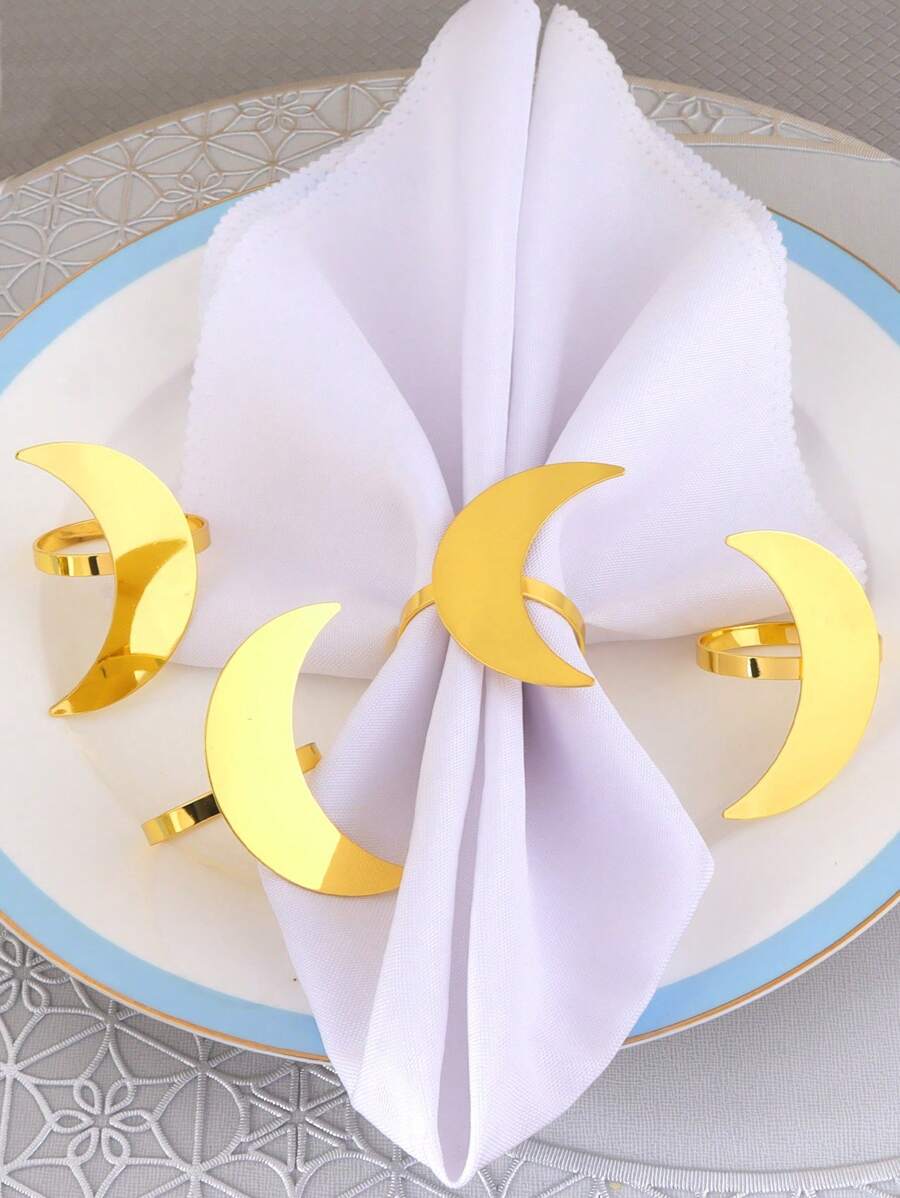 2/4/6pcs Big Moon Style Napkin Rings, Suitable For -Al-Fitr/-Al-Adha Table Decorative Napkin Holders, Party Linen Rings - Gold - View 1